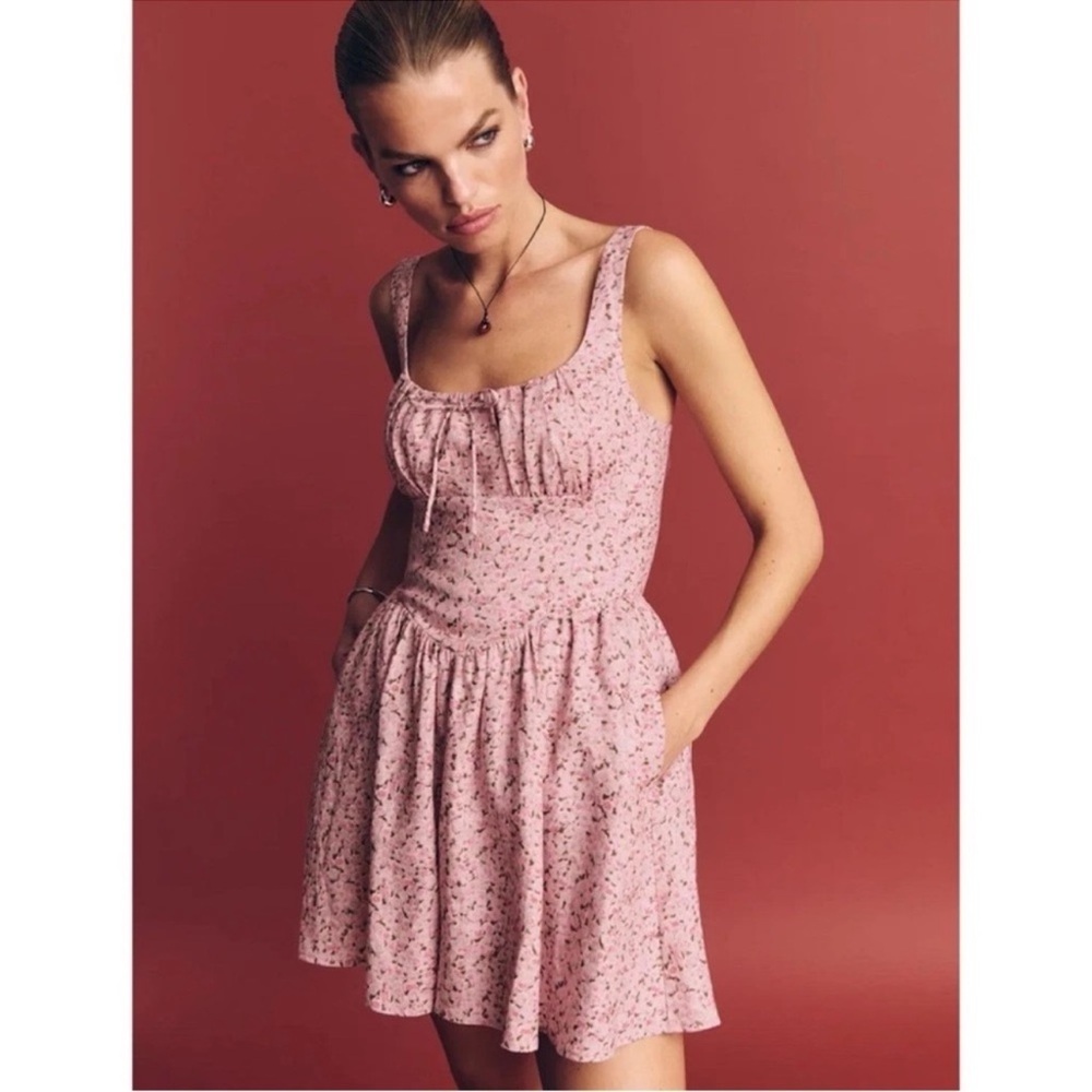 NWT Reformation Daria Mini Linen Dress Pink Floral Rosin 4 - Picture 11 of 14